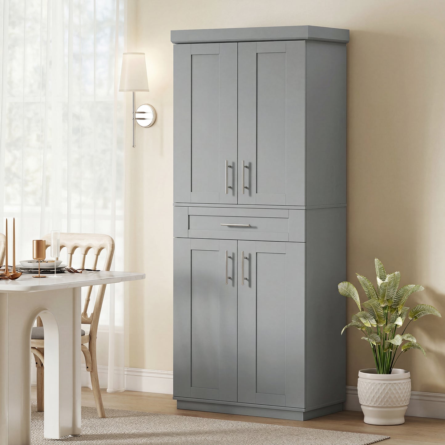 HOMCOM 72" Freestanding Storage Cabinet With 4 Doors Grey