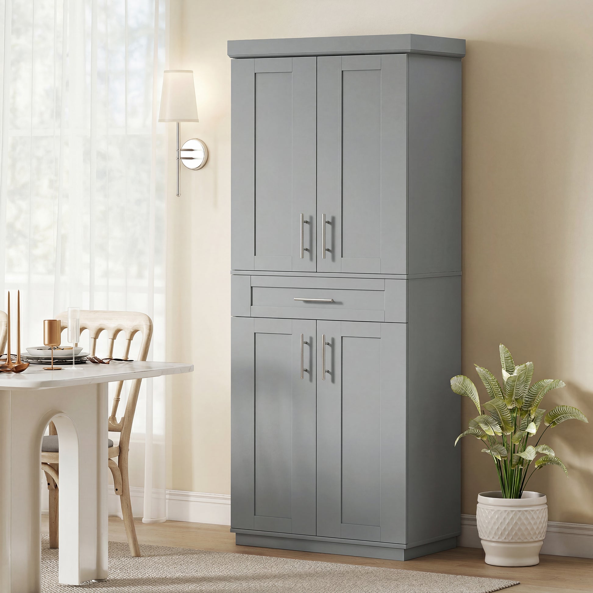 HOMCOM 72" Freestanding Storage Cabinet With 4 Doors Grey
