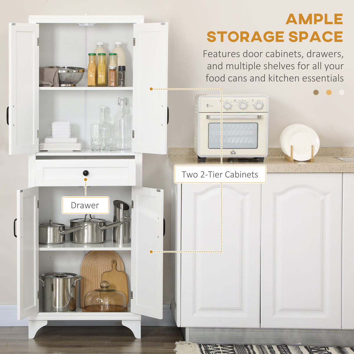 Kitchen Pantry Cabinet with 2 Shelves – 24"W x 67"H
