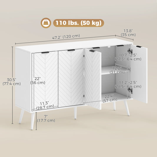 Modern Sideboard and Buffet with Adjustable Shelves and 4 Doors – 47"W x 30"H
