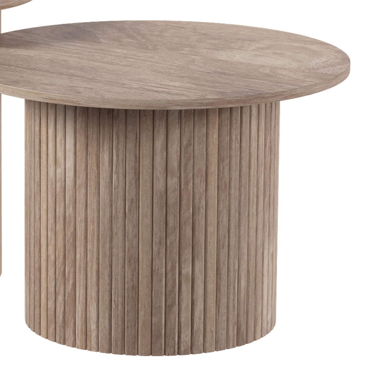 HOMCOM Round Nesting Coffee Table Set of 2, Fluted Mid Century Modern Circle Side Tables, Weathered Coffee Wood Grain