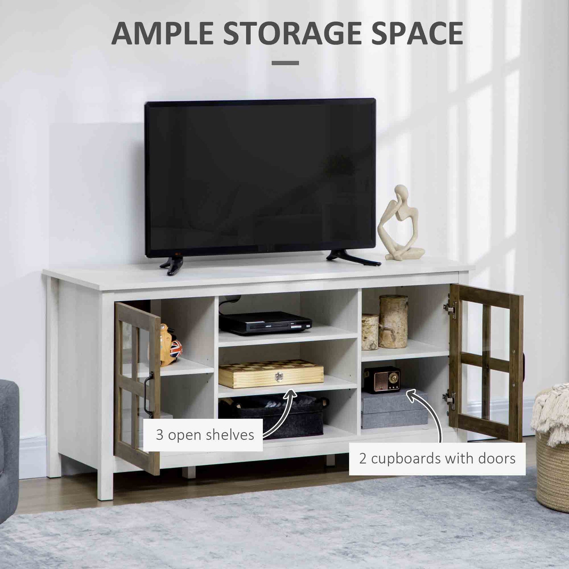 HOMCOM Modern Farmhouse TV Stand Cabinet for 55-inch TVs with Storage, White