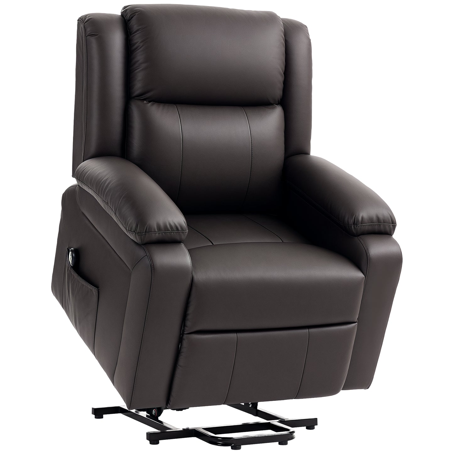 HOMCOM Electric Power Lift Recliner, Brown PU Leather, Remote, Pockets