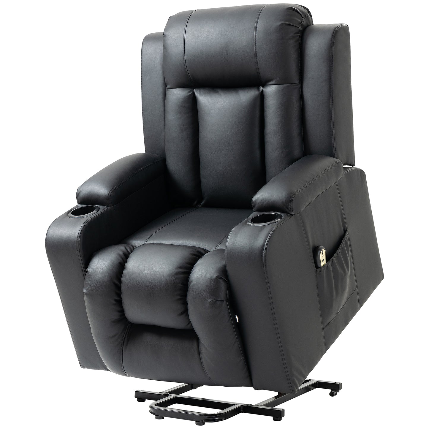 HOMCOM Electric Power Lift Recliner Chair, Black PU Leather, Footrest, Cup Holders