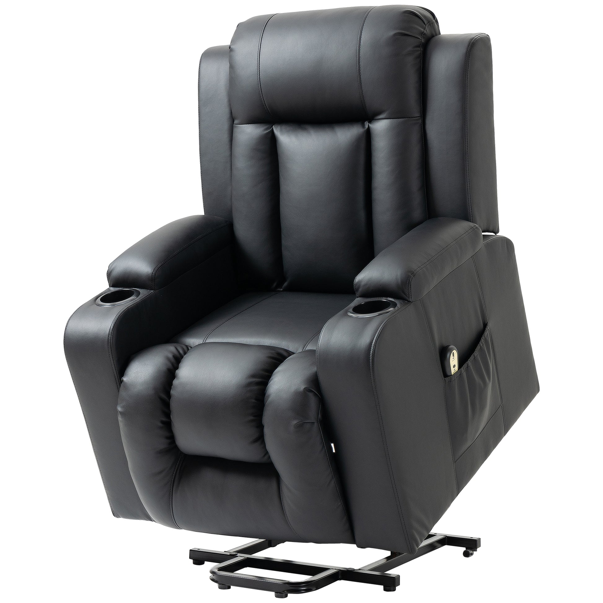 HOMCOM Electric Power Lift Recliner Chair, Black PU Leather, Footrest, Cup Holders