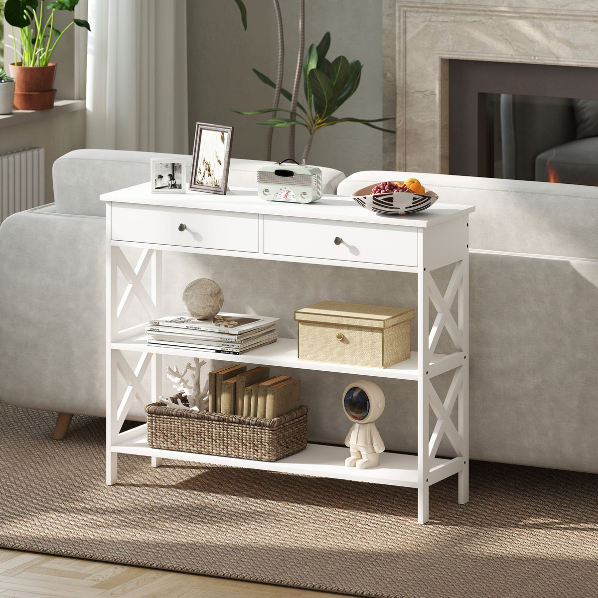 39" Console Table with Drawers, White