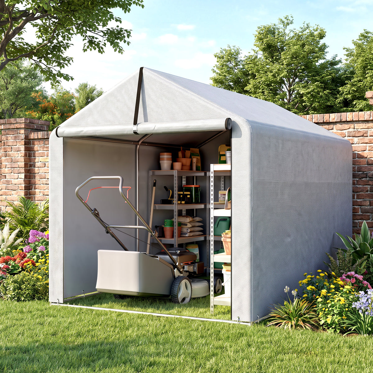 7' x 5' Portable Shed, Outdoor Storage Shed with Roll-up Zipper Door and Galvanized Metal Frame for Garden Tools