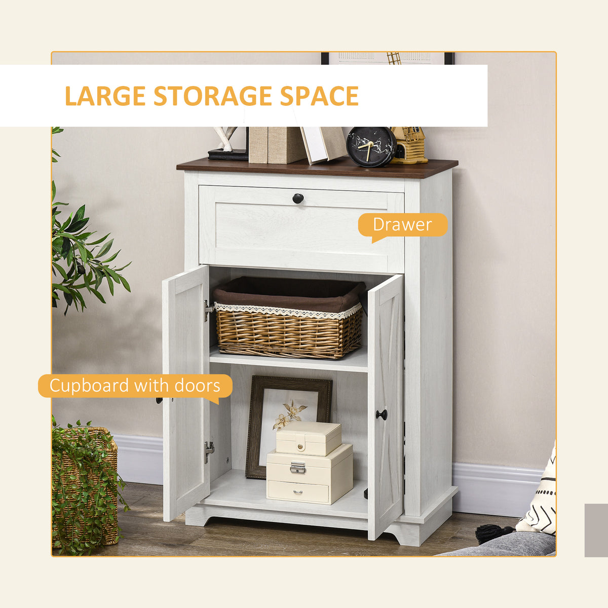 Farmhouse Sideboard Storage Cabinet with Doors and Drawer – 24"W x 35"H