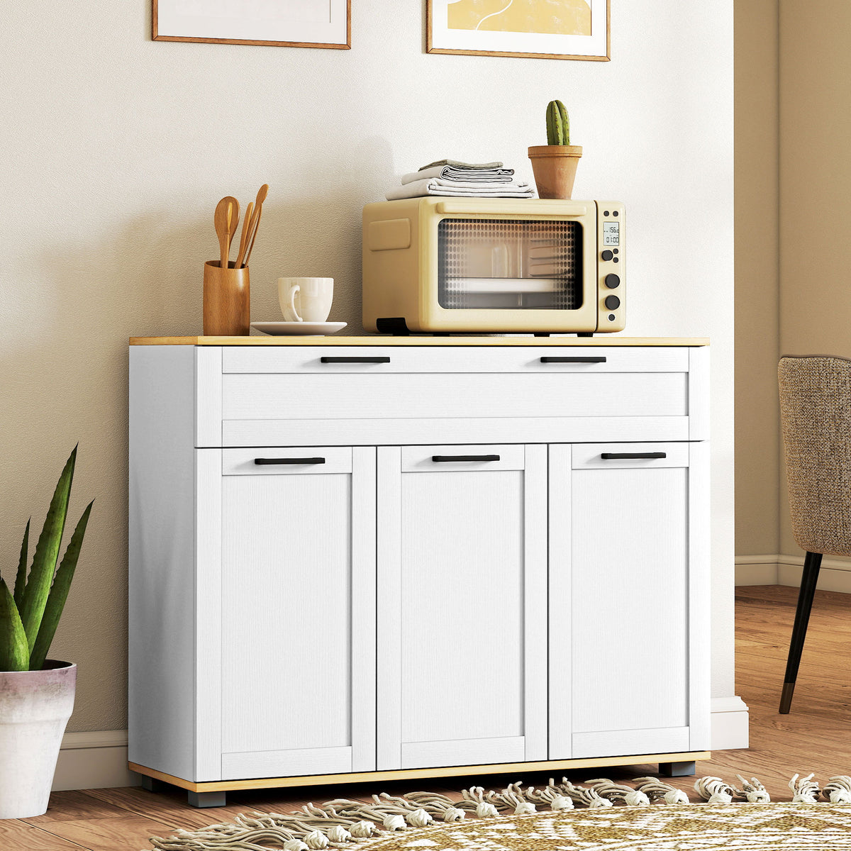 Modern Coffee Bar Cabinet with Wide Drawer – 39"W x 31"H
