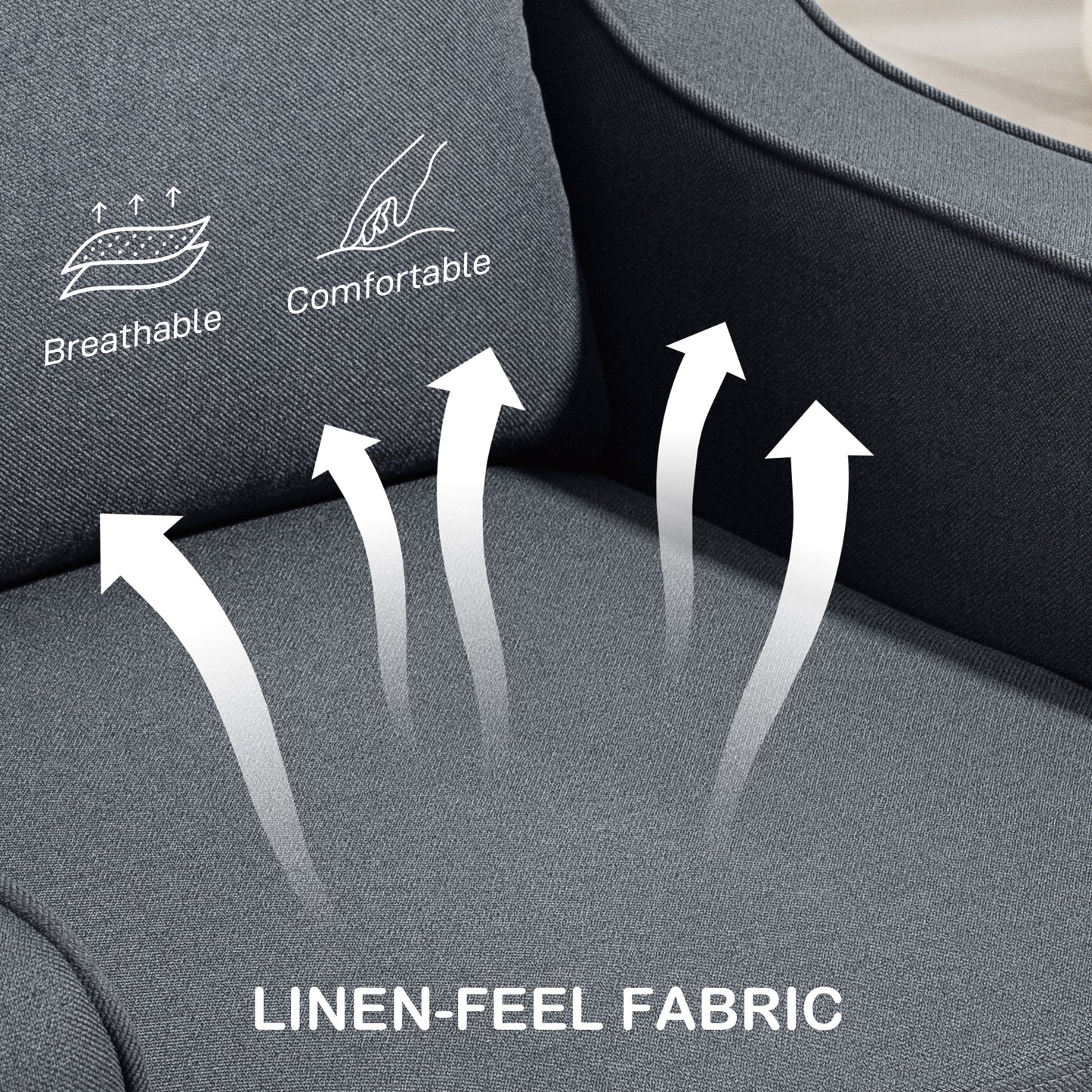 Modern Accent Armchair: Comfortable Linen Upholstered Charcoal Grey Chair with Pocket Spring