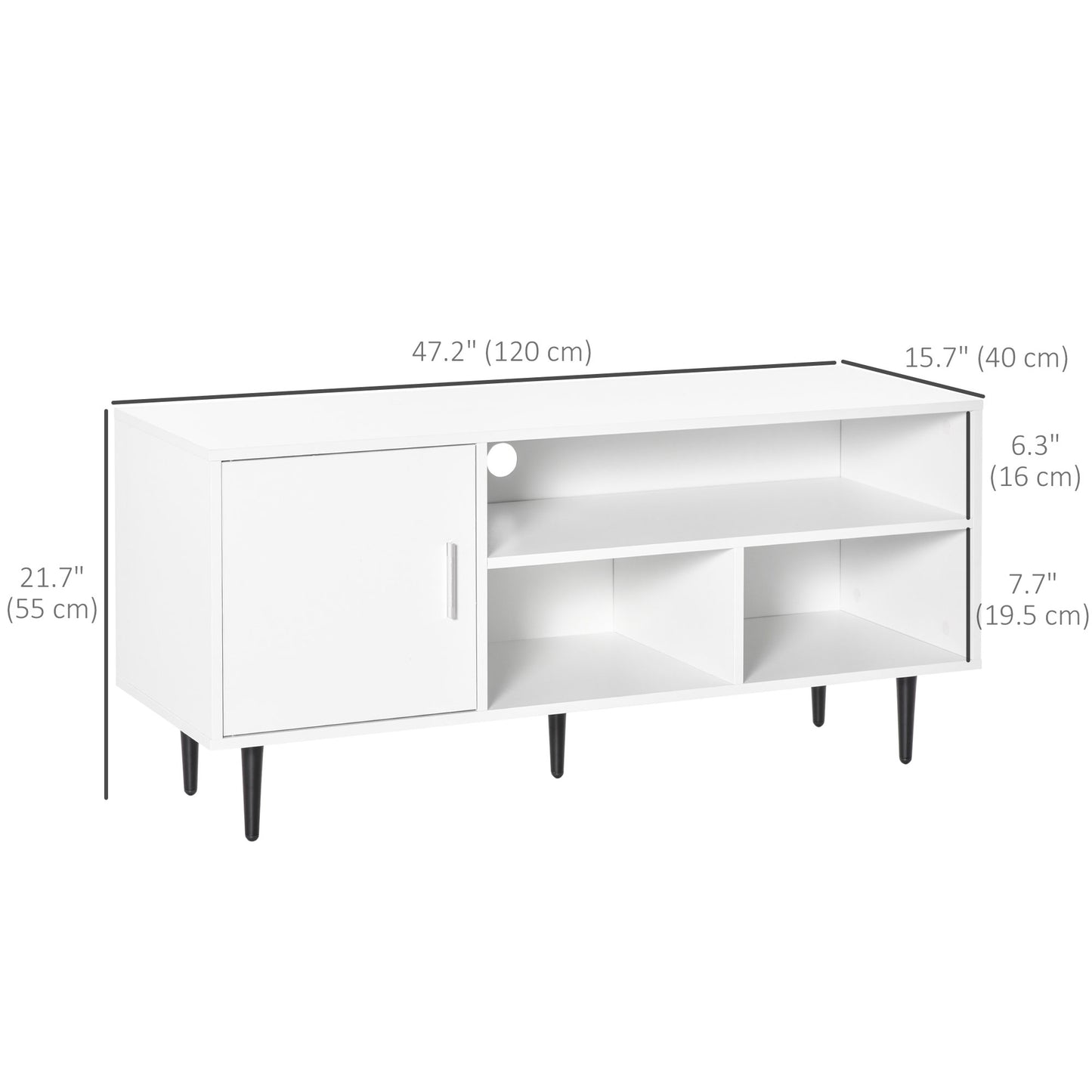 Modern White TV Stand Cabinet for 60-inch TVs, Storage, Cable Management