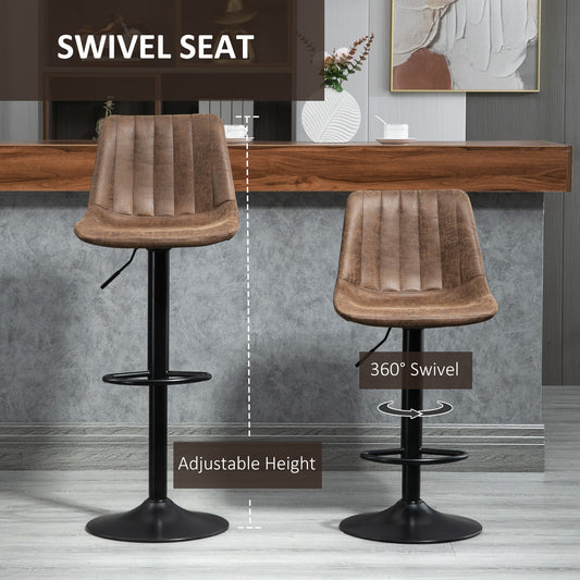 HOMCOM 2-Piece Adjustable Height Swivel Bar Stools with Footrest, Brown Leathaire