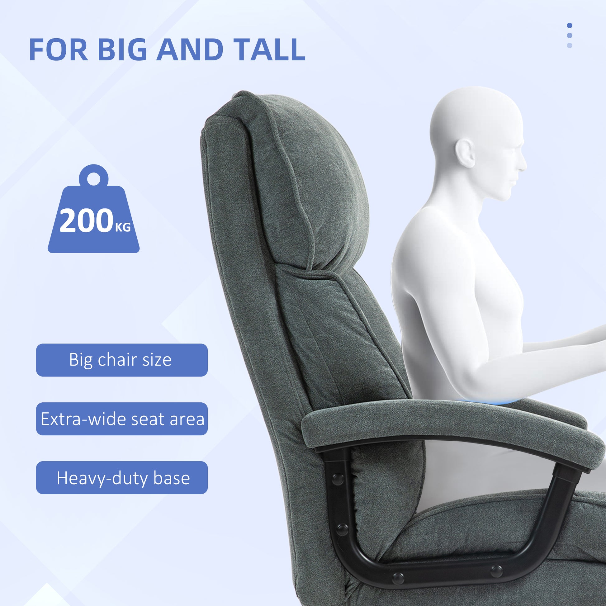 HOMCOM Big & Tall Executive Office Chair, 200kg Heavy Duty Computer Desk Chair, Grey