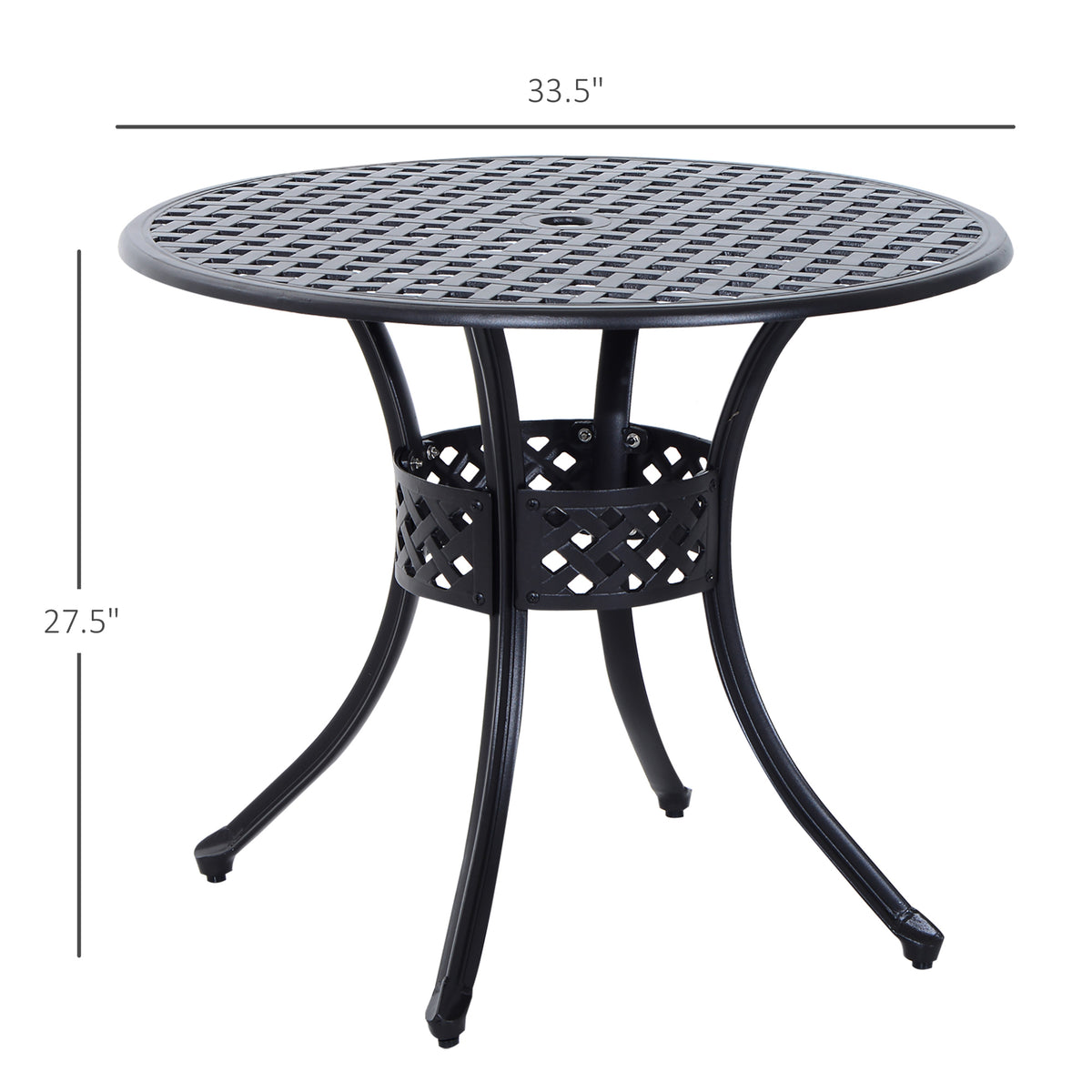 33-Inch Roud Patio Dining Table with Umbrella Hole, Cast Aluminum Garden Table, All Weather Patio Bisto Table, for Lawn, Garden, Outside