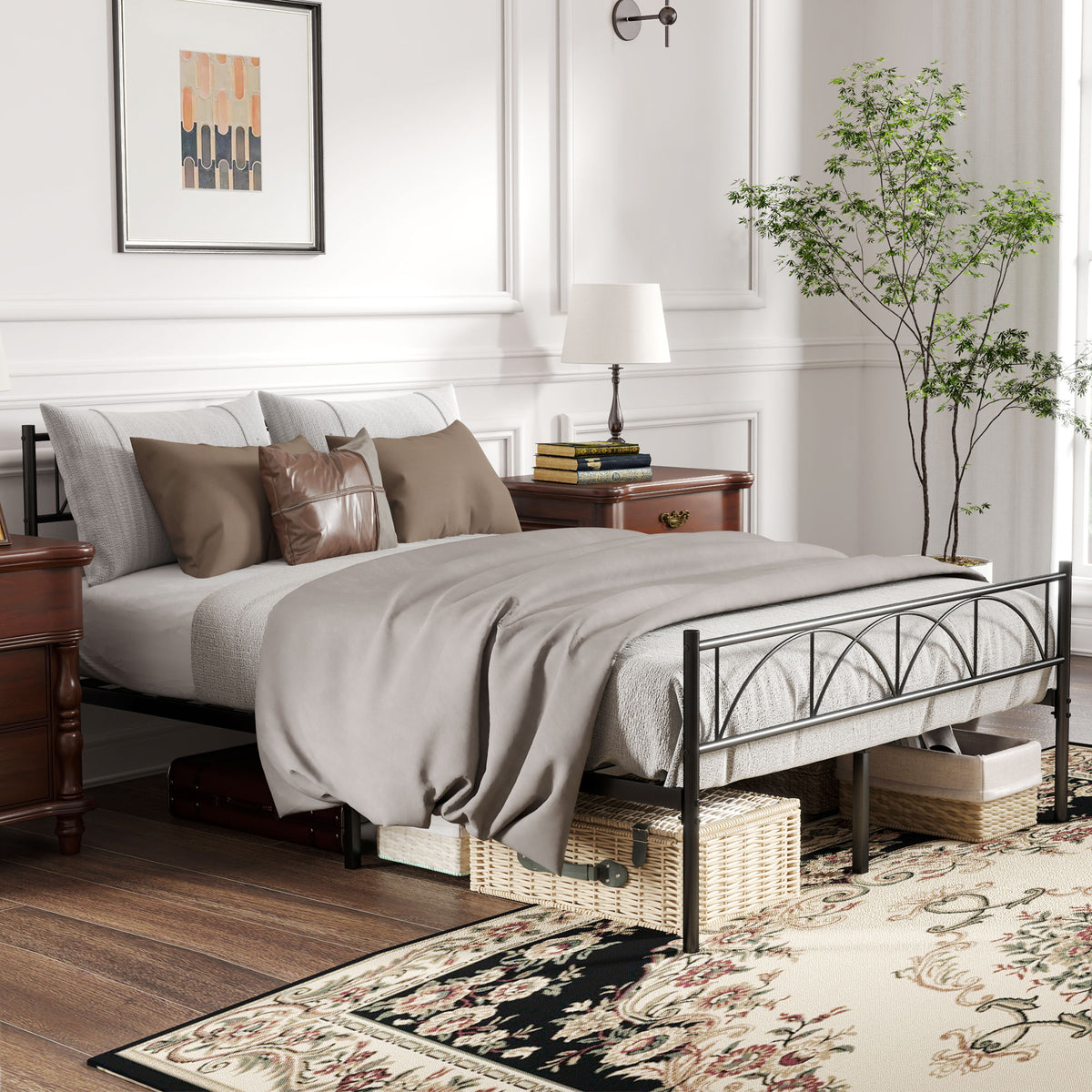 Metal Platform Bed Frame with Headboard and Footboard