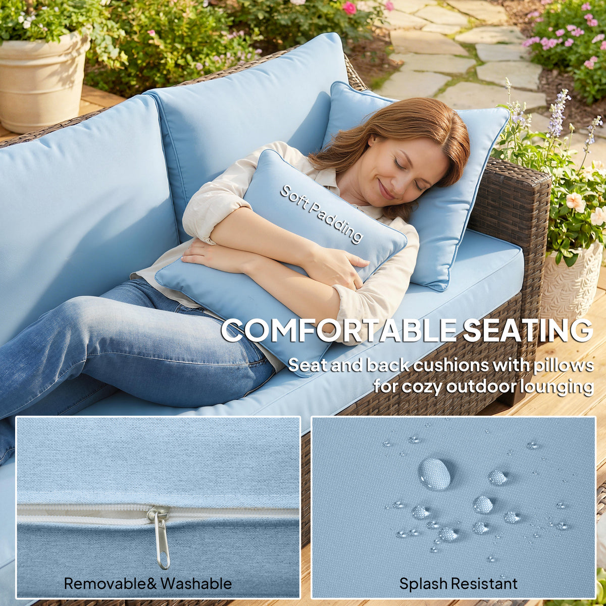 PE Wicker Outdoor Couch Sofa, 4-Seater Modular Patio Furniture Lounge Set with 2 Loveseats, Cushions, Pillows