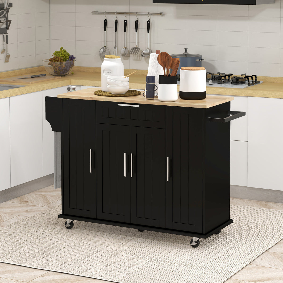 Modern Rolling Kitchen Island Cart with Drawers – 52"W x 36"H