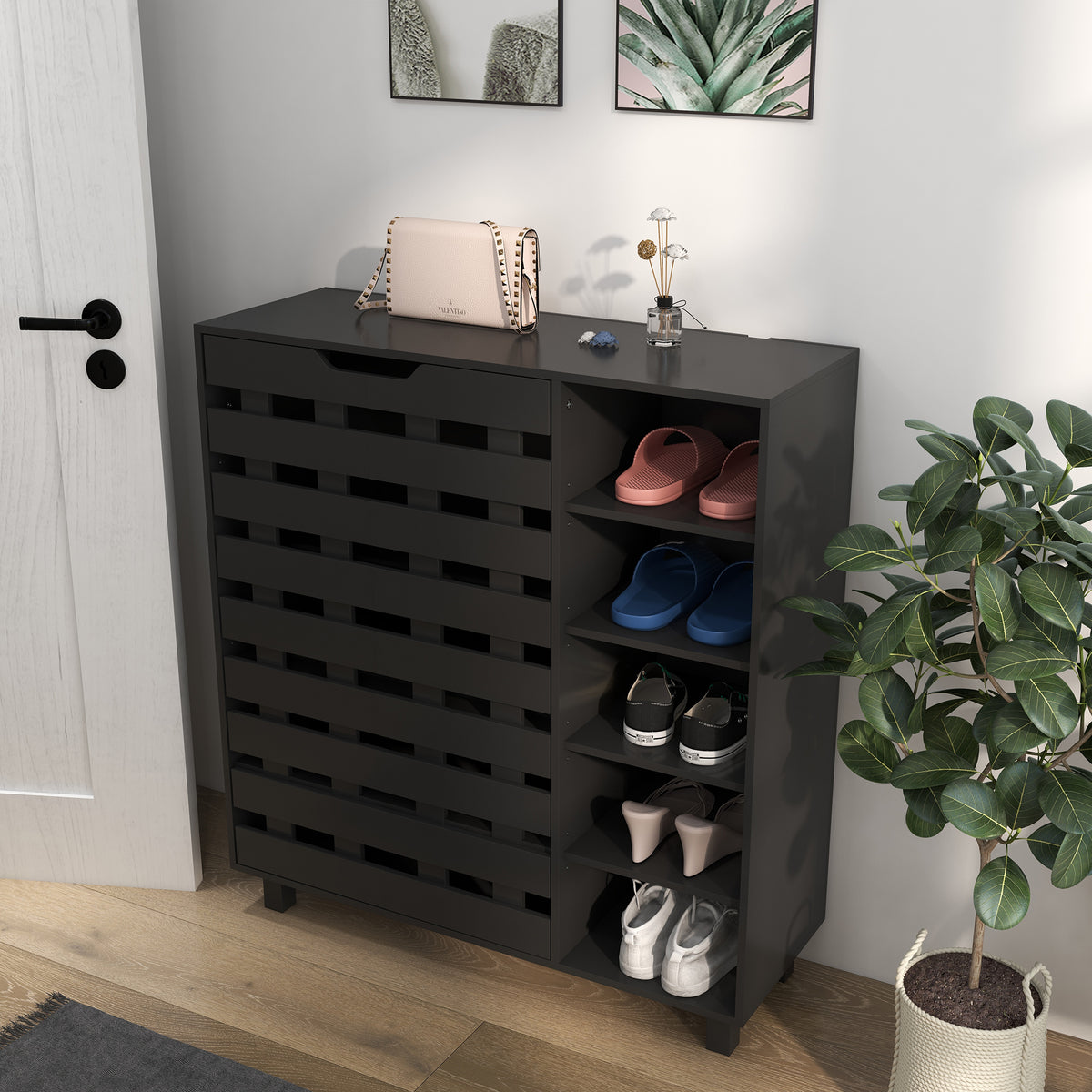Shoe Cabinet with 5-Tier Double Door Storage – 34"W x 37"H