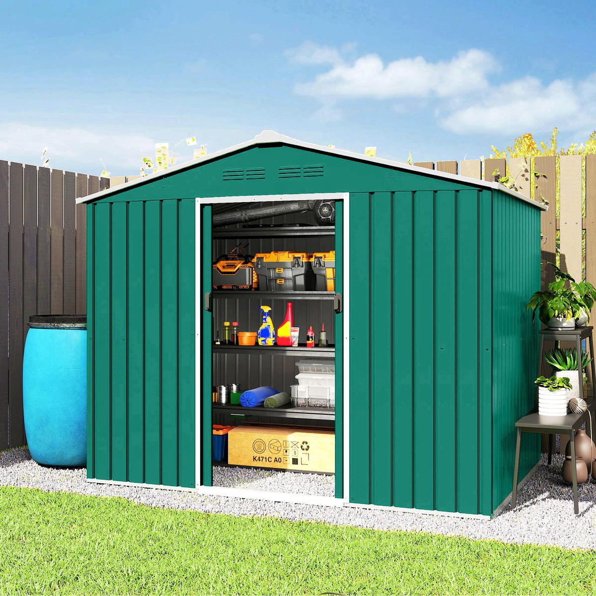 8' x 6' Outdoor Storage Shed, Metal Garden Tool Storage House with Lockable Sliding Doors and Vents