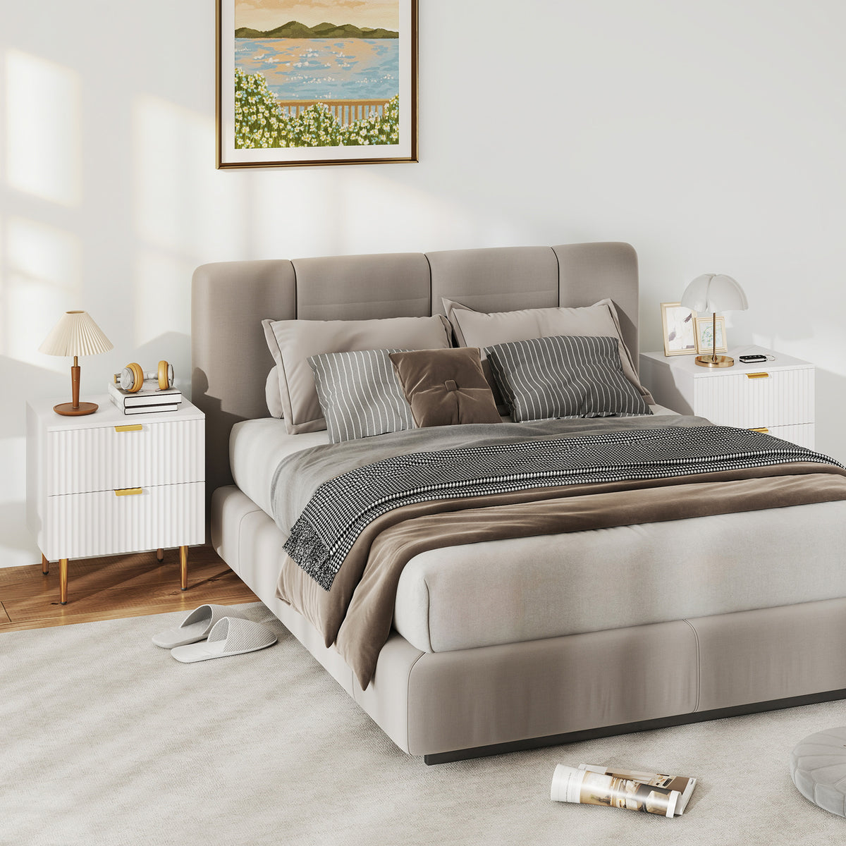 Modern 2-Drawer Nightstands with Metal Legs, Set of 2 – 19"W x 22"H