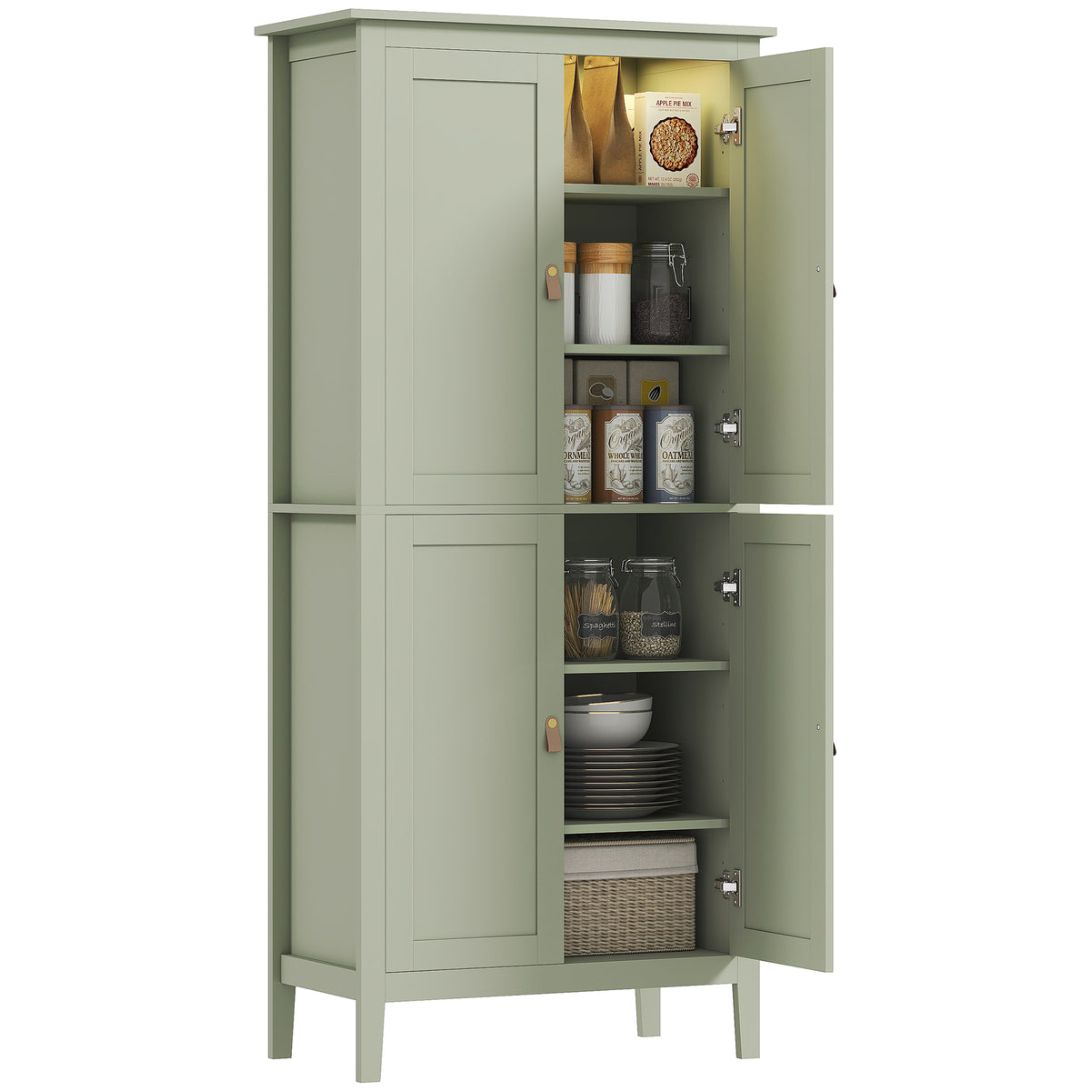 Tall Kitchen Pantry Storage Cabinet with Motion Sensor LED Light – 32"W x 70"H