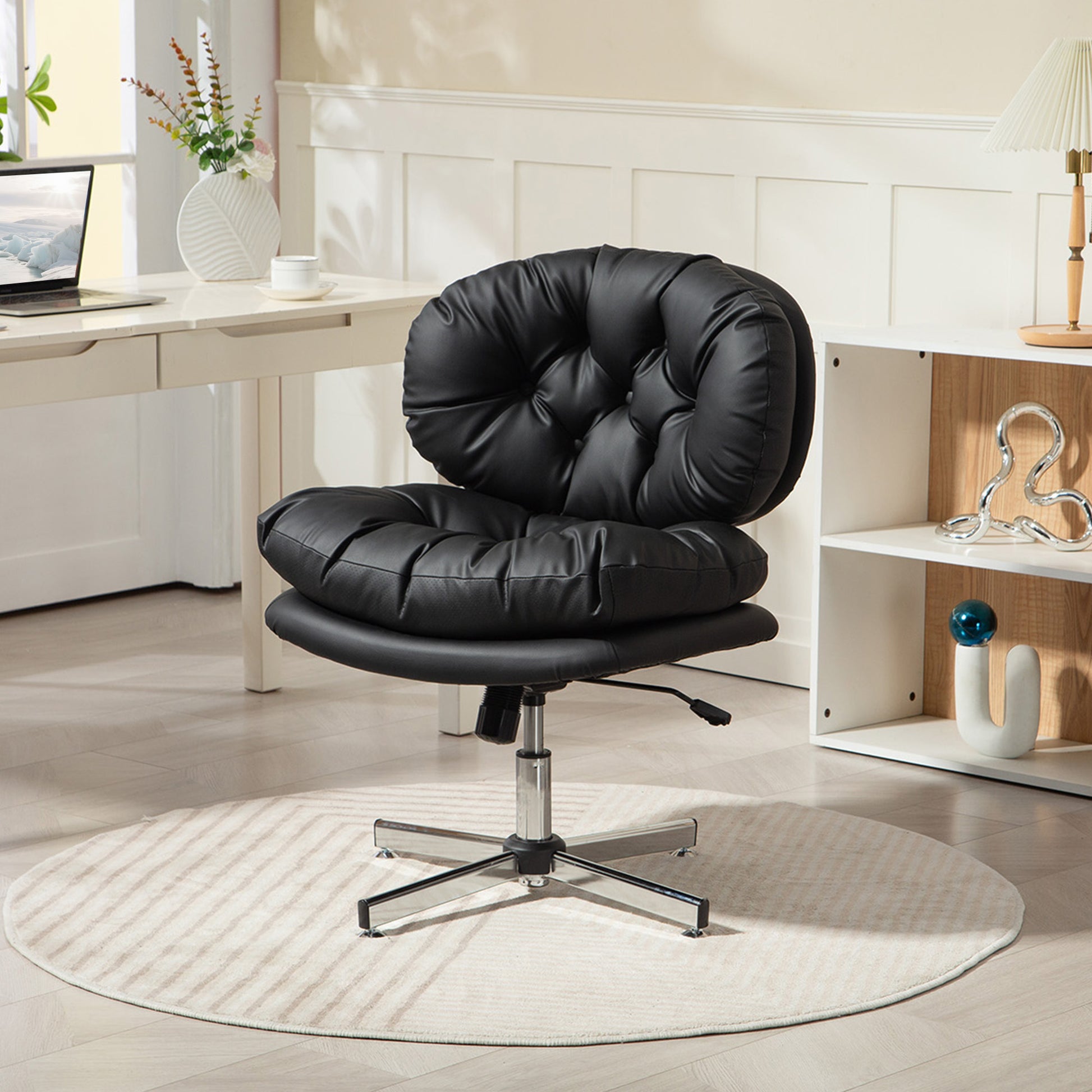 HOMCOM Armless Computer Desk Chair, Wide Padded Seat, Adjustable Height, Black Office Task Chair