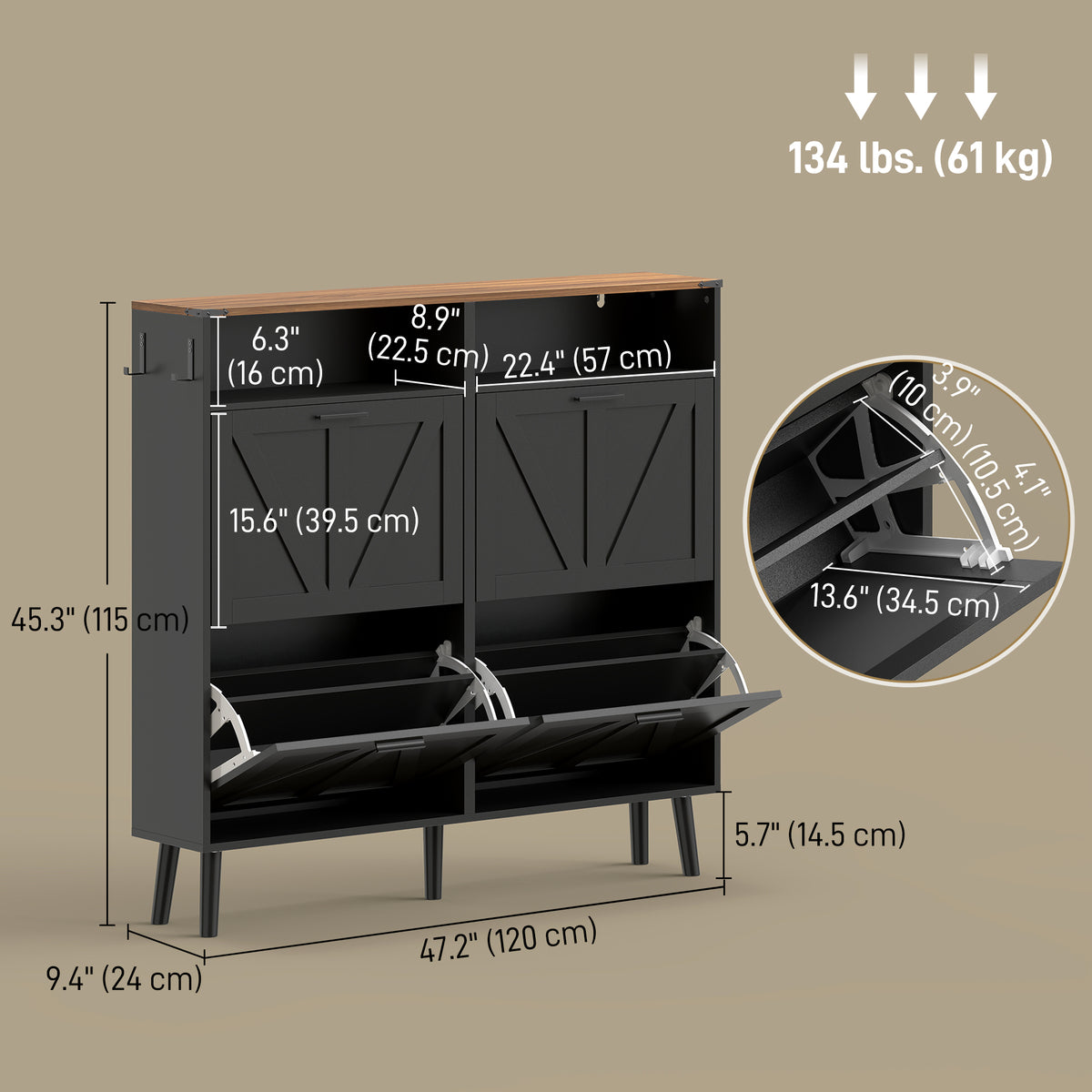 Shoe Storage Cabinet with 4 Flip Drawers – 47"W x 45"H