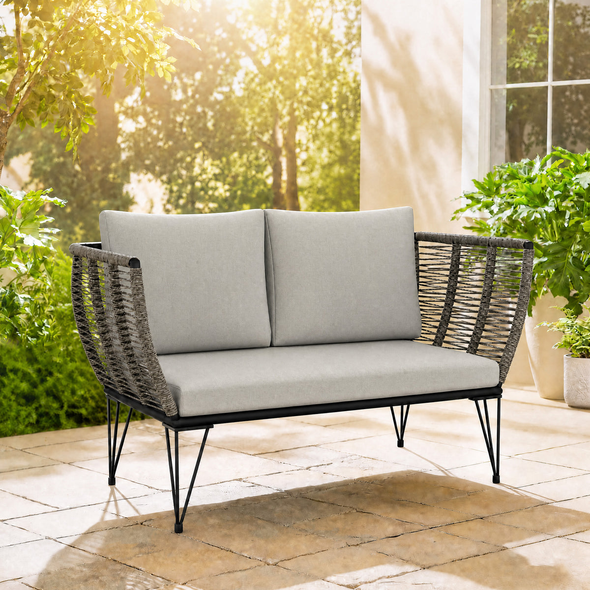 Outdoor Couch Patio Sofa with Cushions, 2 Seater Patio Furniture Loveseat with Galvanized Steel Frame