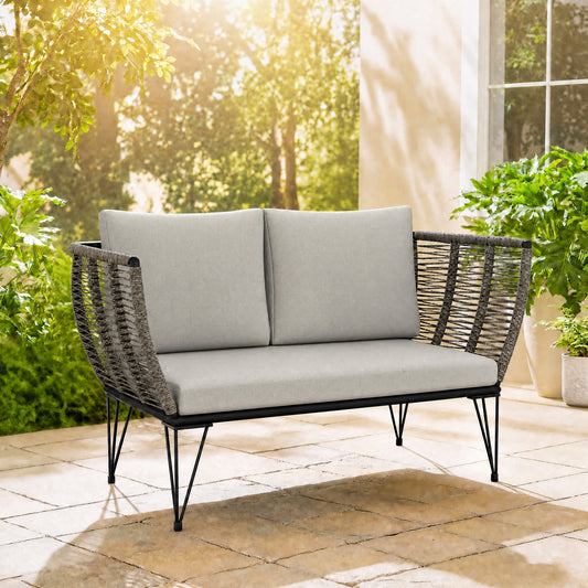 Outdoor Couch Patio Sofa with Cushions, 2 Seater Patio Furniture Loveseat with Galvanized Steel Frame