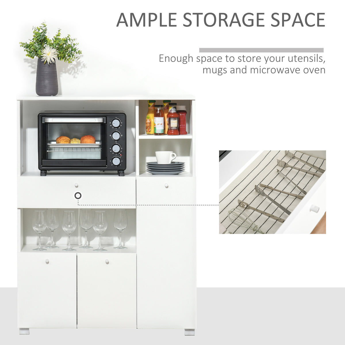 Compact Kitchen Hutch with Microwave Stand and Drawer – 36"W x 47"H