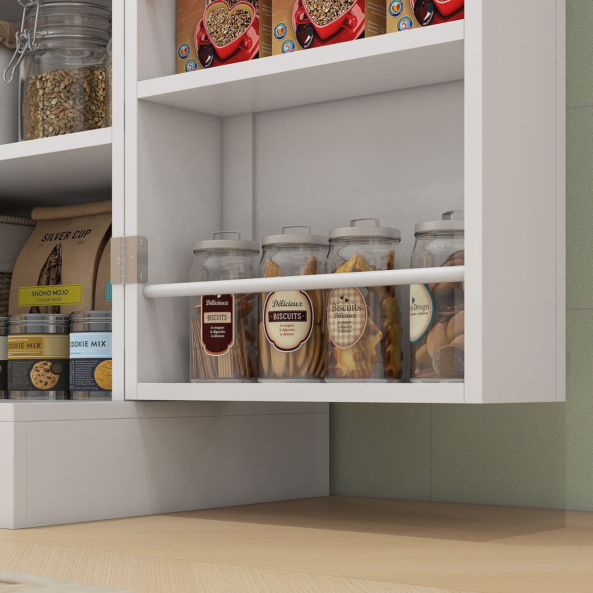 Kitchen Pantry Cabinet with 4 Doors and 16 Door Shelves – 24"W x 65"H
