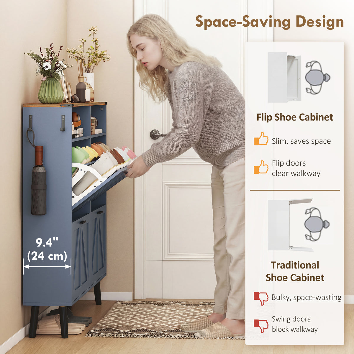 Shoe Storage Cabinet with 4 Flip Drawers – 47"W x 45"H
