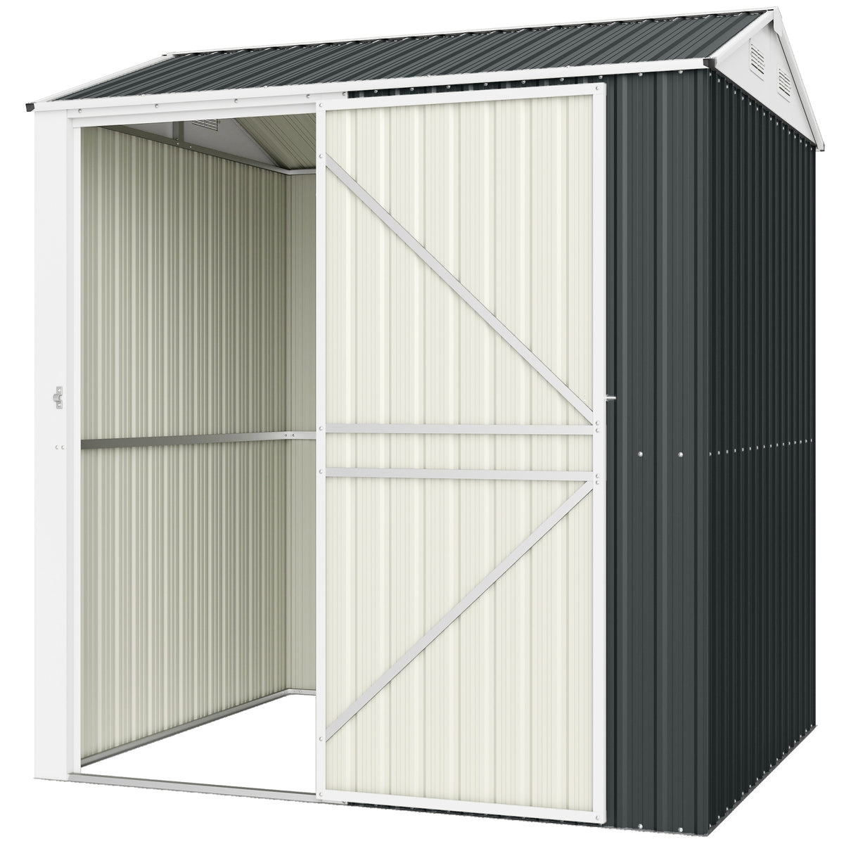 7' x 6' Tall Outdoor Storage Shed, Waterproof Metal Garden Shed with Gloves, Lockable Door – Dark Grey