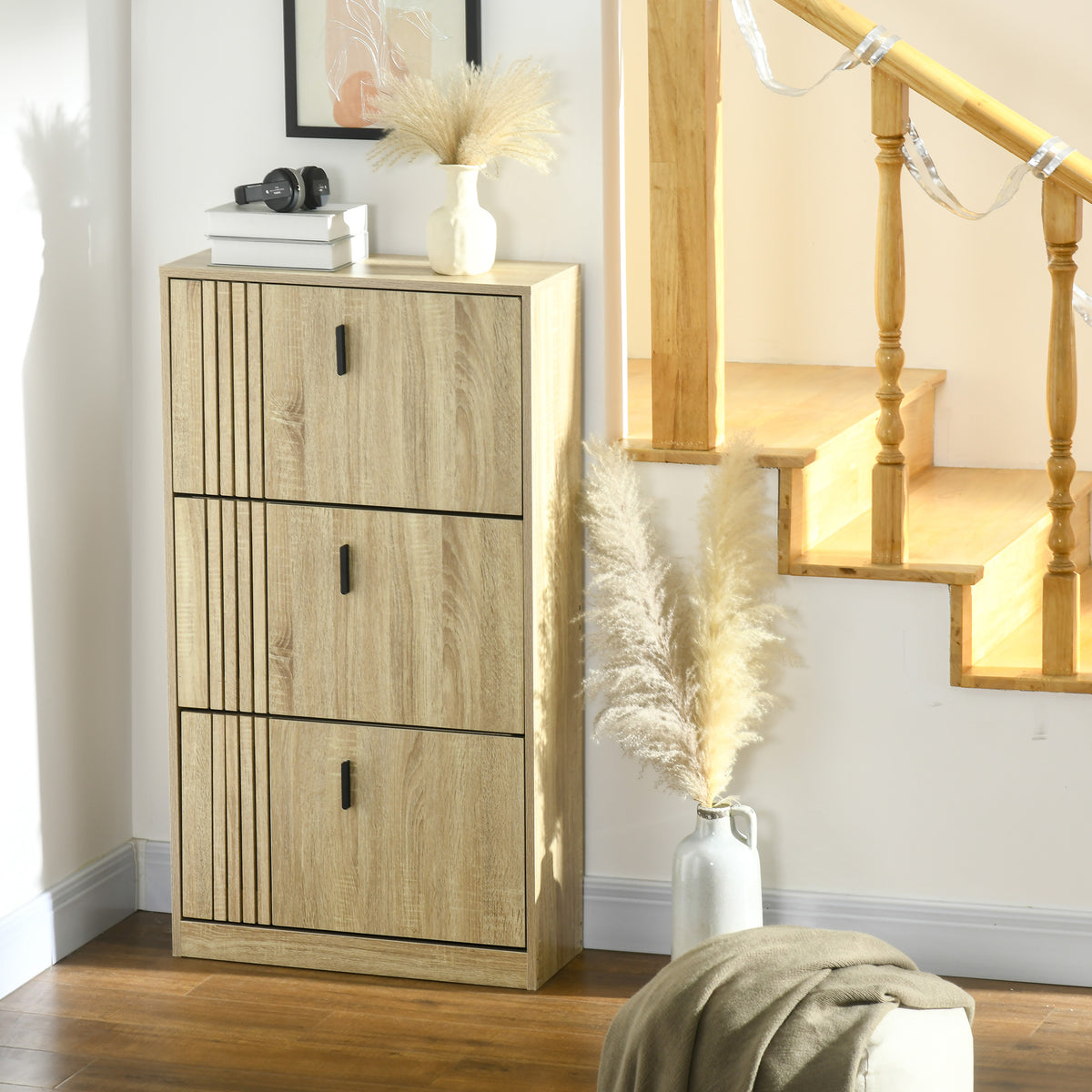 Shoe Cabinet with 3 Flip Drawers for 18 Pairs – 25"W x 46"H