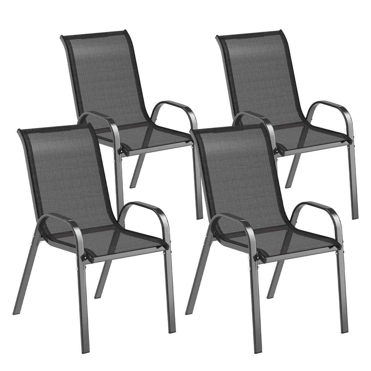 Set of 4 Outdoor Dining Chairs, Stackable Lawn Chairs with High Back, Breathable Mesh Seat for Garden Porch – Black