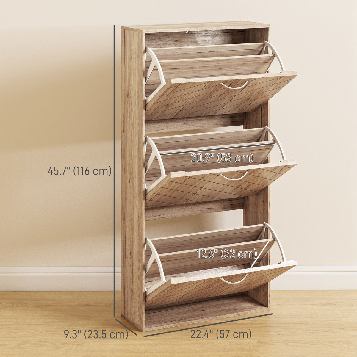 Shoe Storage Cabinet with 3 Flip Drawers – 22"W x 46"H