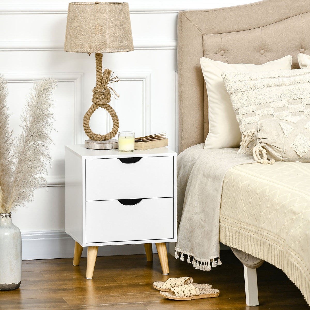 2-Drawer Nightstand with Pine Wood Legs – 16"W x 20"H
