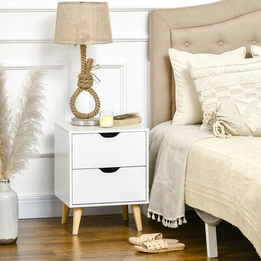 2-Drawer Nightstand with Pine Wood Legs – 16"W x 20"H