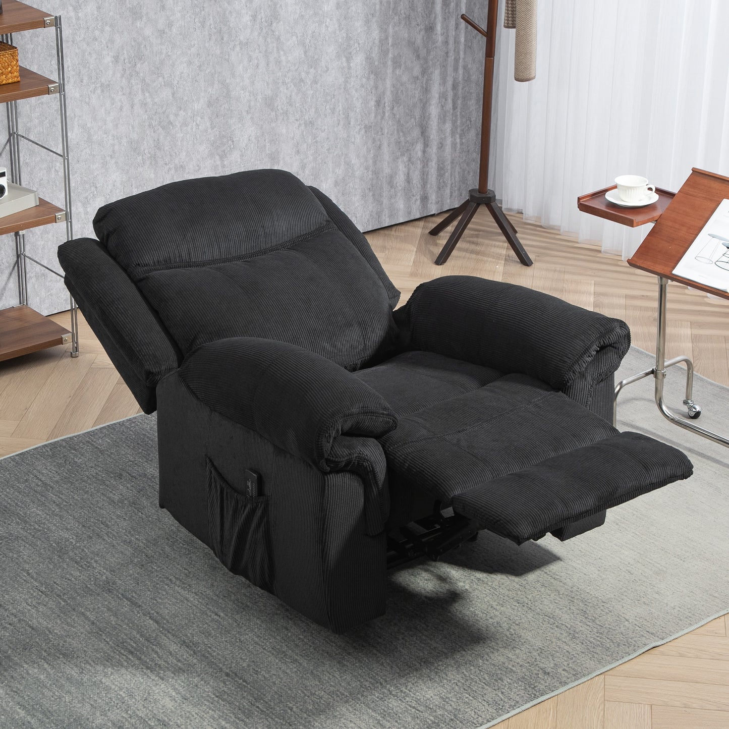 HOMCOM Manual Recliner Chair with Vibration Massage, Side Pockets, Corduroy, Black