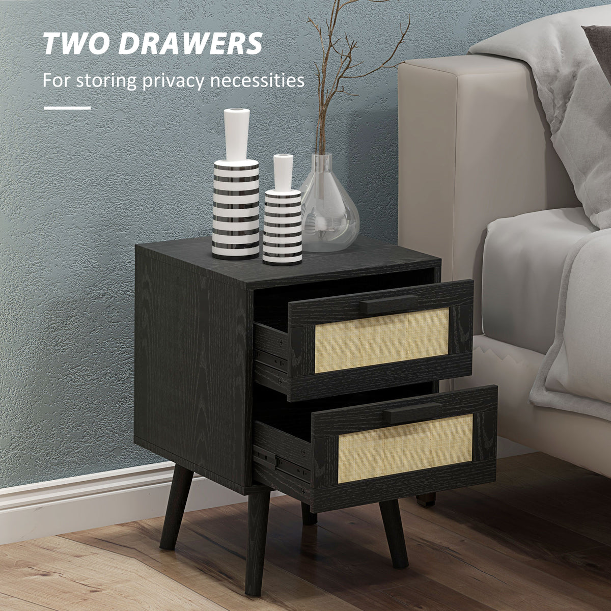 Boho Nightstands with 2 Drawers, Set of 2 – 16"W x 22"H