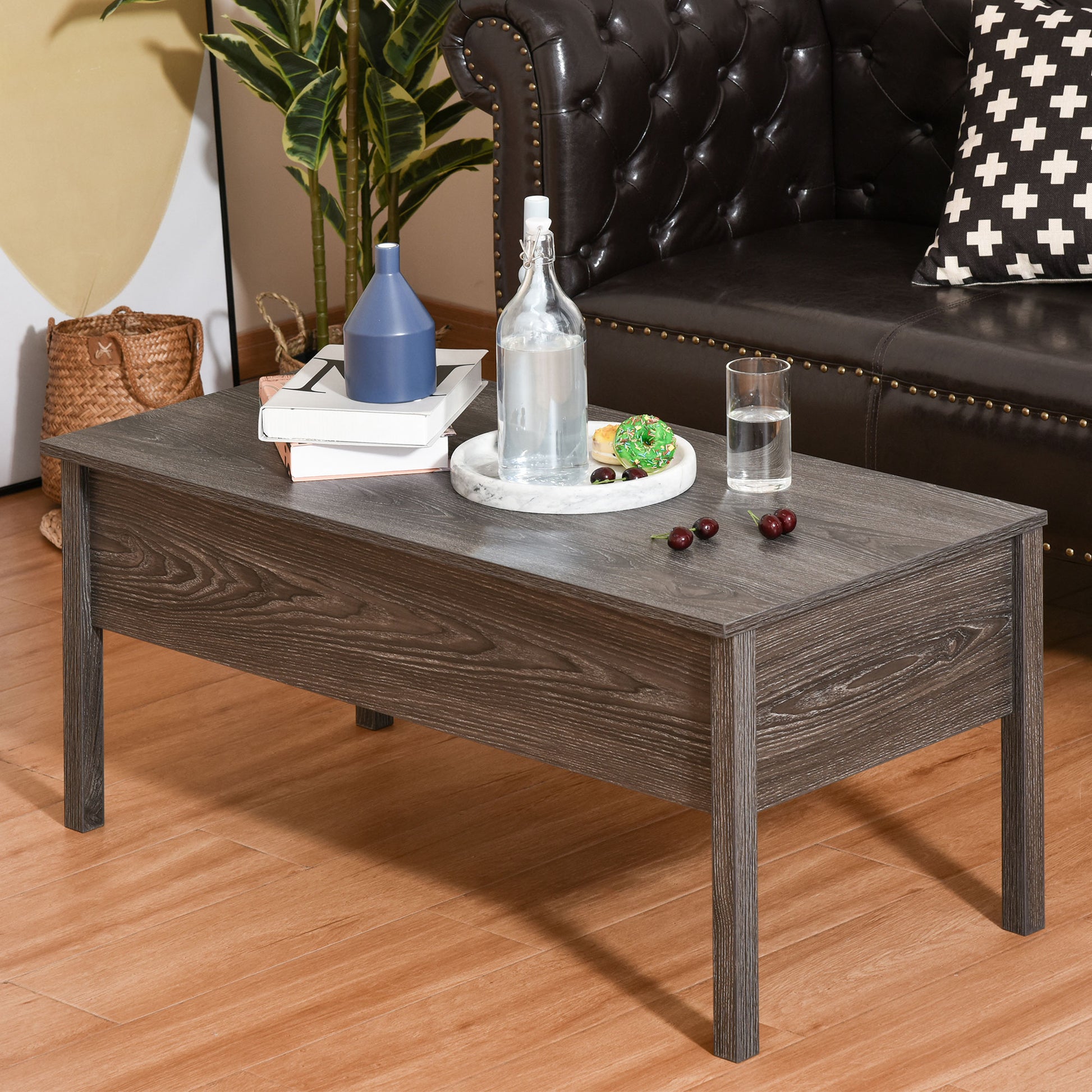 Modern Lift Top Coffee Table with Hidden Storage for Living Room, Grey