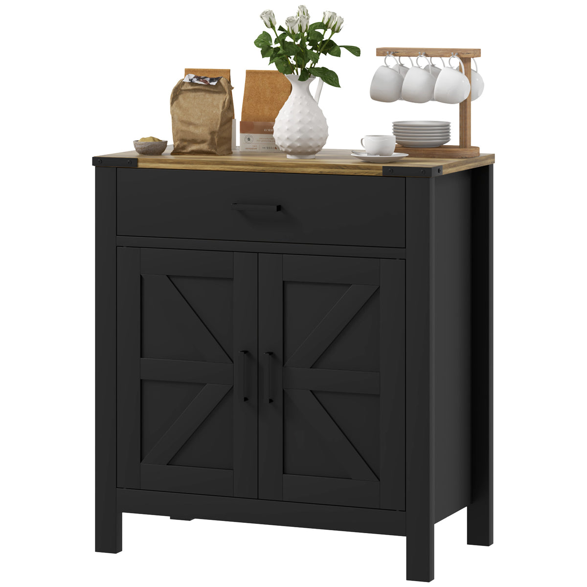 Farmhouse Kitchen Storage Cabinet with Drawer and Shelf – 31"W x 33"H