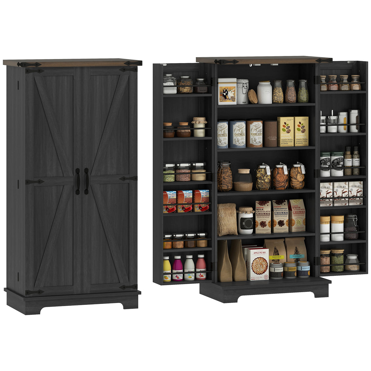 Farmhouse Kitchen Pantry Cabinet with Adjustable Shelves and Door Shelves – 24"W x 47"H