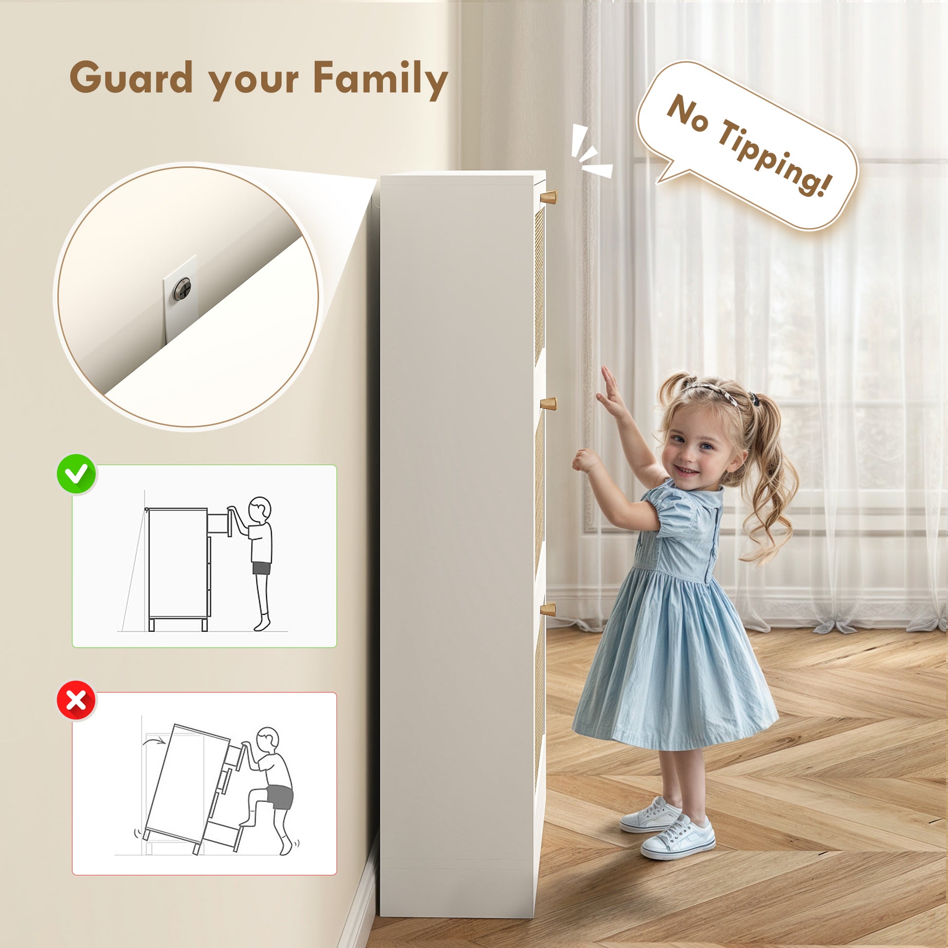 HOMCOM White Rattan Entryway Shoe Cabinet, 3 Flip Drawers, Adjustable Shelves