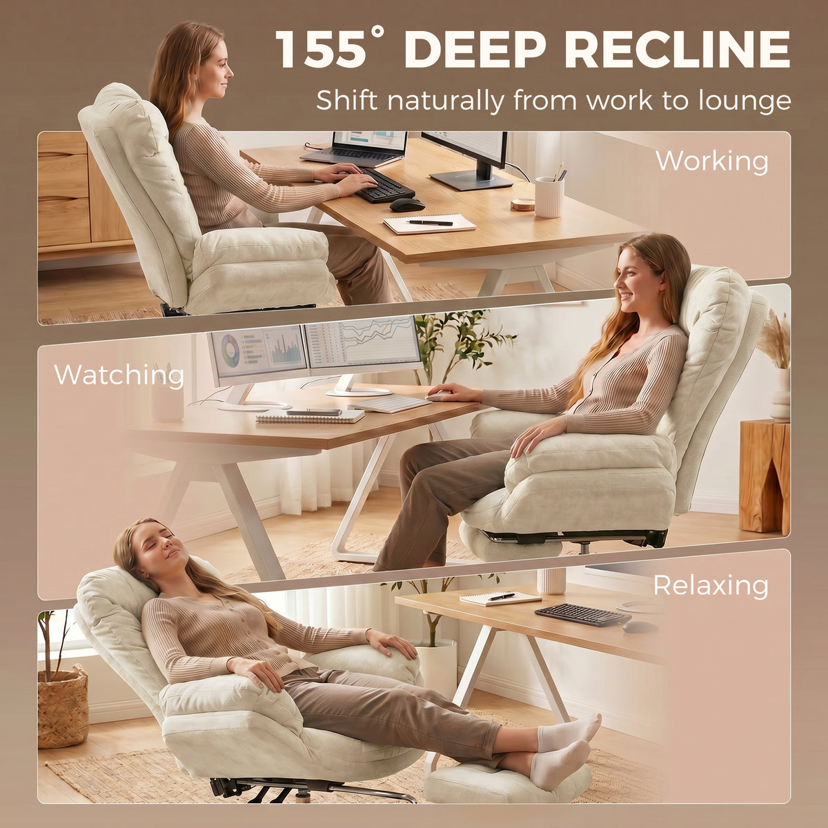 Criss Cross Chair with Wheels, Waterfall Armrests, Beige