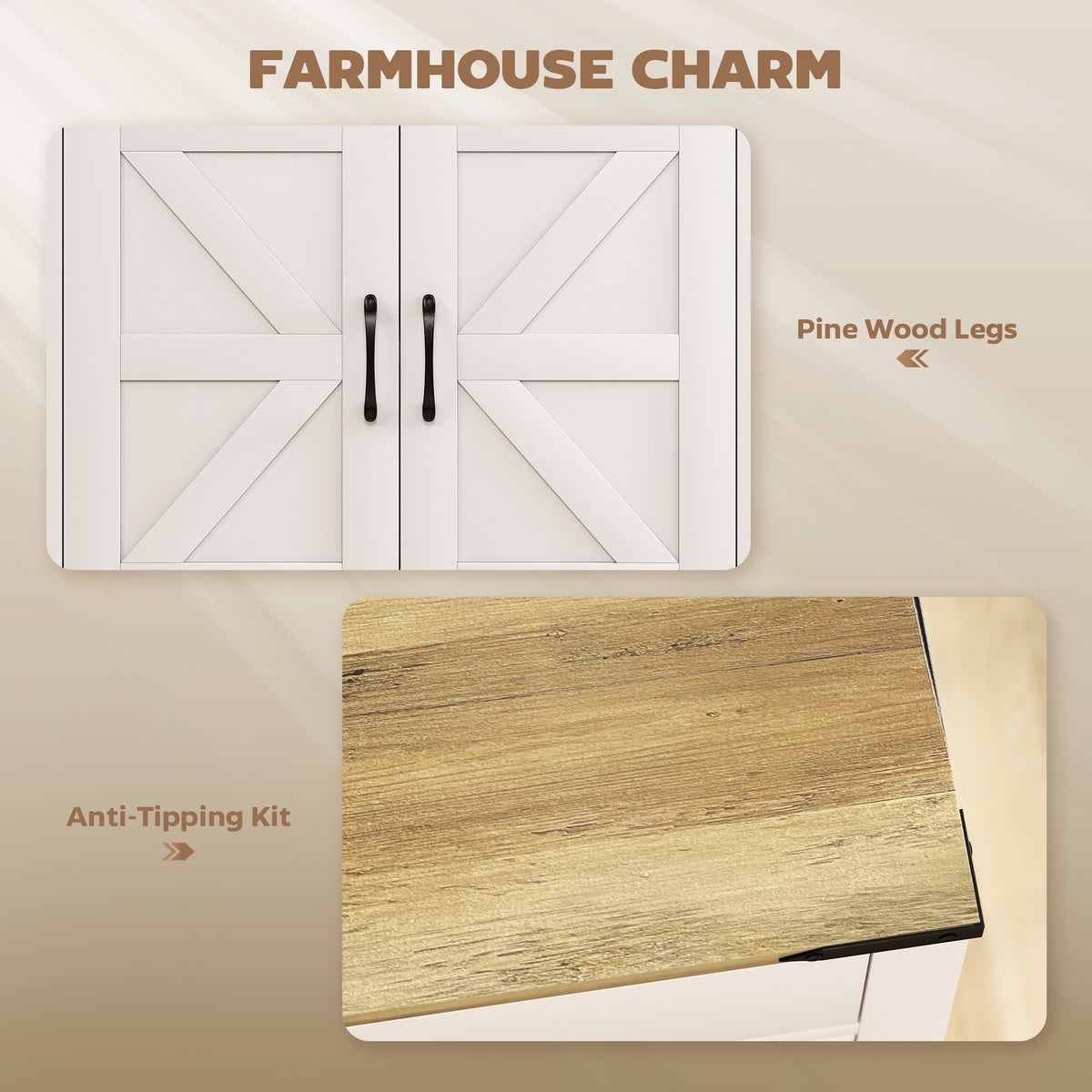 Farmhouse Kitchen Storage Cabinet with Drawer and Shelf – 31"W x 33"H