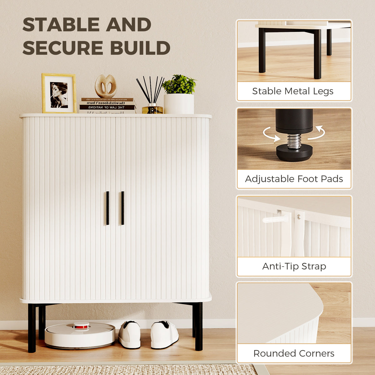 Shoe Cabinet with Tambour Door and Side Cubbies – 31"W x 37"H