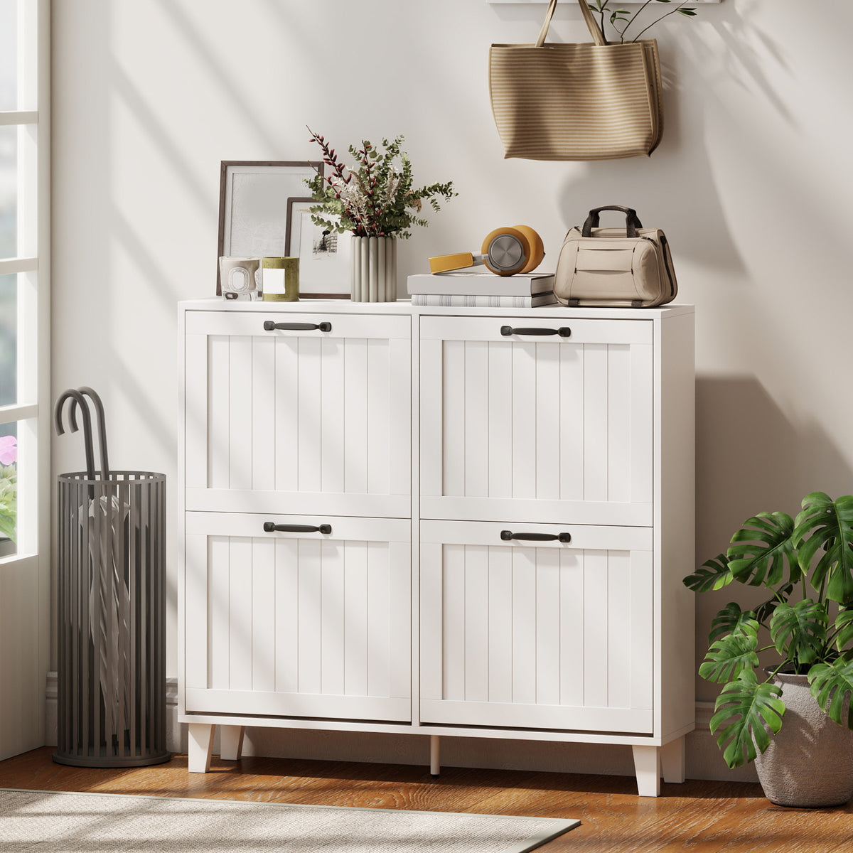 Shoe Cabinet with 4 Flip Drawers – 39"W x 37"H