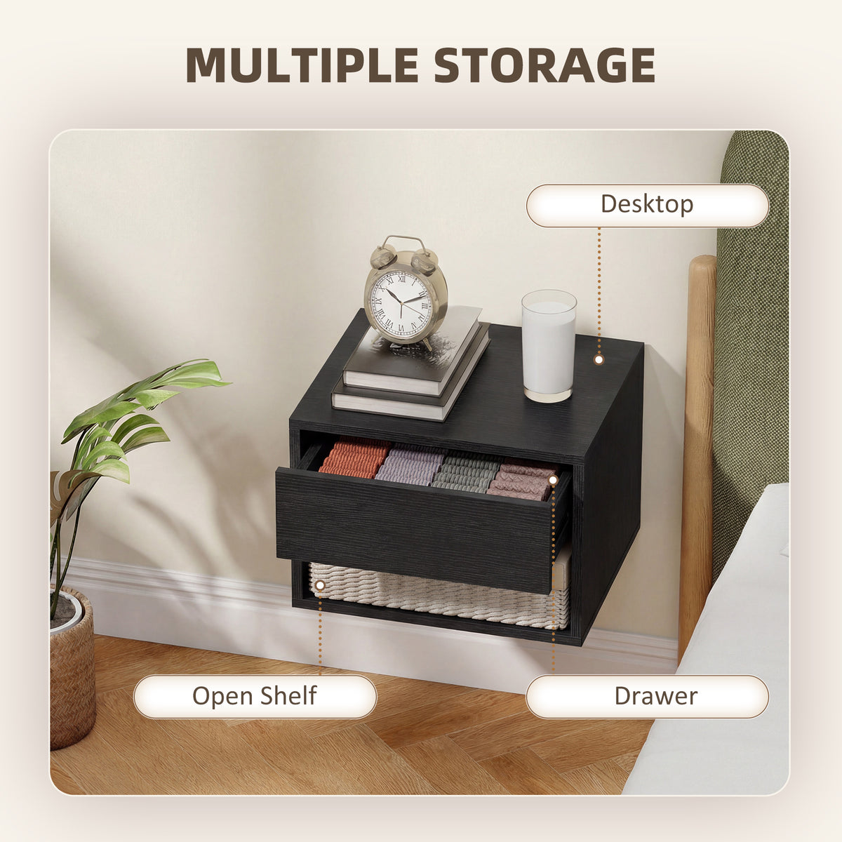 Floating Nightstands with Drawer, Set of 2 – 16"W x 11"H