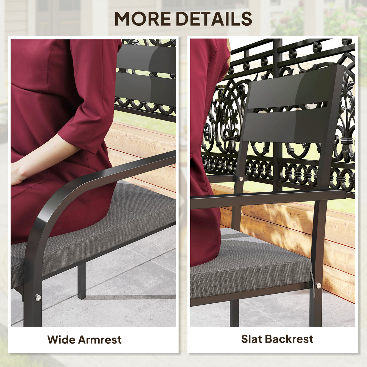 2 Piece Outdoor Dining Chairs with Aluminum Frame, Soft Cushion, for Deck, Garden, Balcony, Poolside